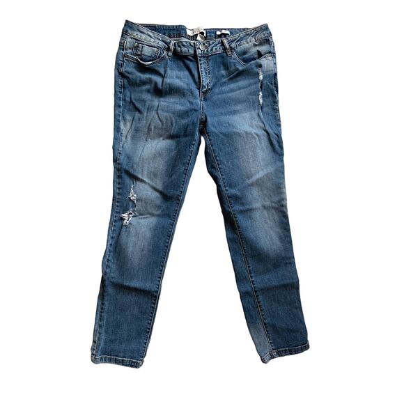 Kenneth Cole Reaction Womens Blue Distressed Skinny Denim Jeans Size 12 - Picture 1 of 7